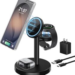 Magnetic Wireless Charger for Samsung, 3 in 1 Super Fast Charging Station Compatible with MagSafe, Phone Charger Stand for Samsung Galaxy S26 Ultra S2