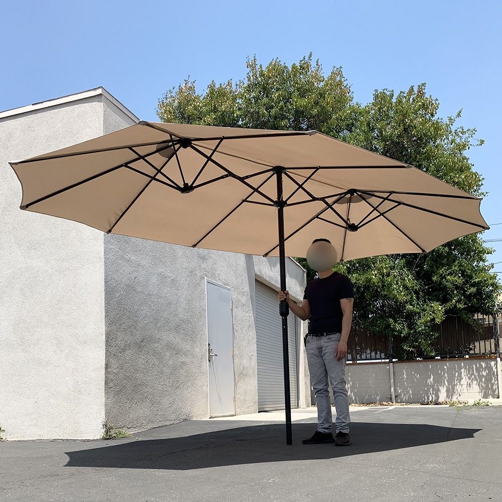 New $95 Large 15FT Double Sided Outdoor Patio Umbrella, Crank Open/Close (Weight base not included)