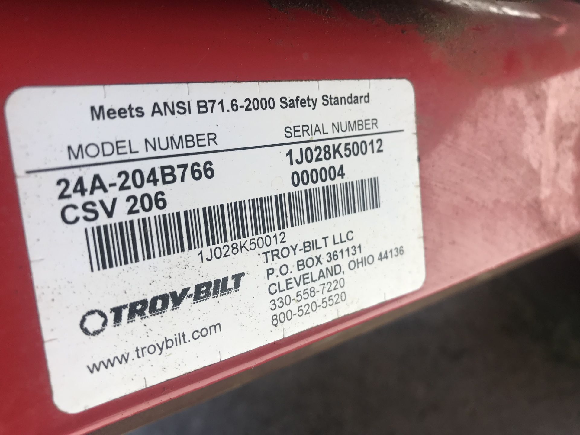 Troy-Bilt (3") CSV 206 205cc Chipper Shredder Vacuum
