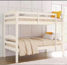 Solid Wood Twin-over-Twin Convertible Bunk Bed, Vanilla