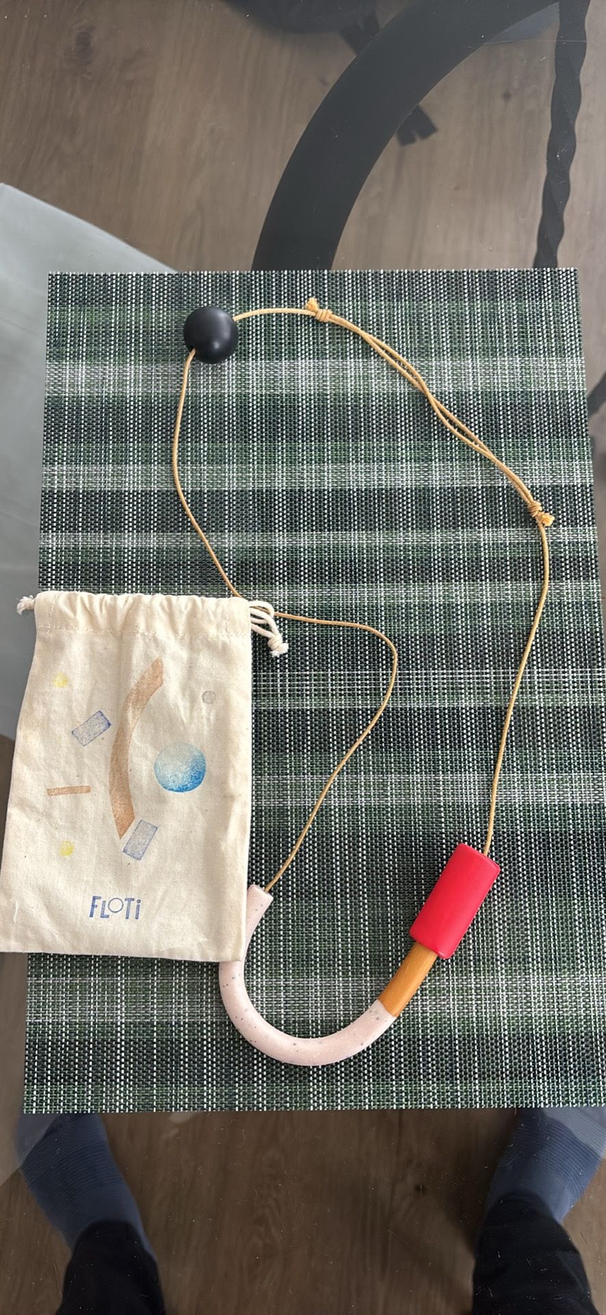 FLOTI Hand-Painted Ceramic Necklace: Grogged Stoneware Clay, Leather Cord 