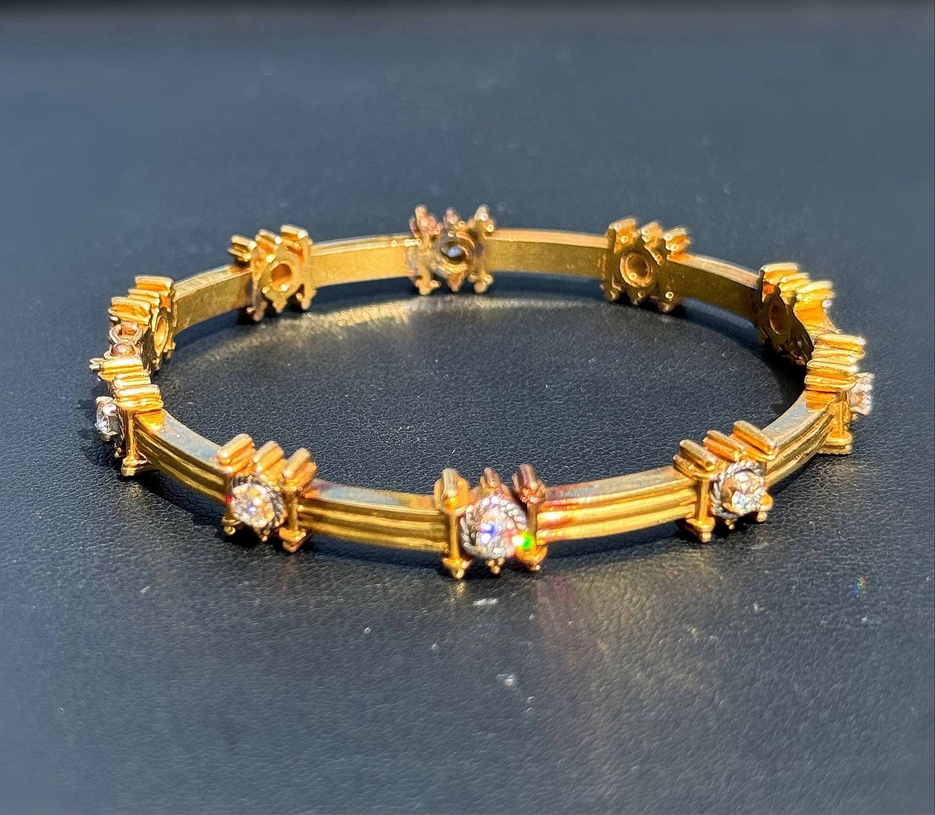 Antique Jewelry 14k solid yellow gold VS Natural Diamond 1.00CTW bangle fancy frame shape bracelet 6.50” 7.15mm