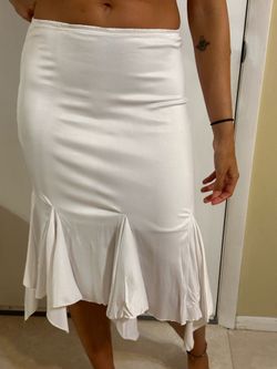 White Satin Handkerchief Hem Godet Midi Skirt