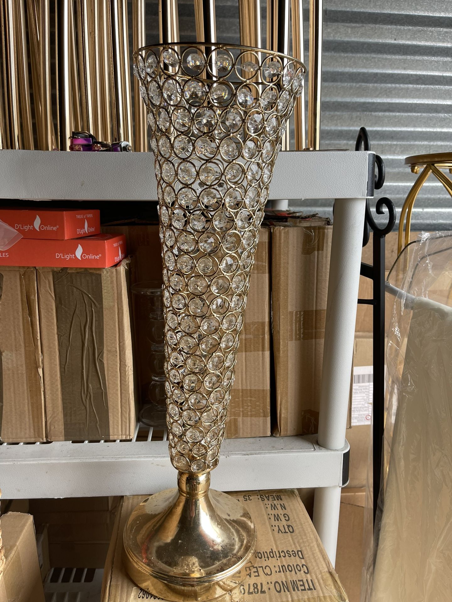 4 Gold Crystal Trumpet Vases