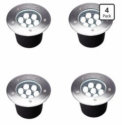 7W White Outdoor Landscape Ground Lights 110V-120V 4 Pack Line Voltage Well Lights, High Bright 6500K, Diameter 6 inches, IP67 Waterproof Landscape Li