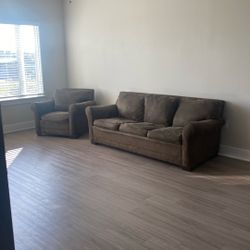 Couch +  Sofa Chair Brown