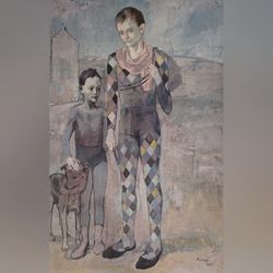 SALTIMBANQUES WITH A DOG 1905 Original Vintage Fine Art Print Pablo Picasso Deco Nouveau Artist Antique 1950’s Collectible Ephemera