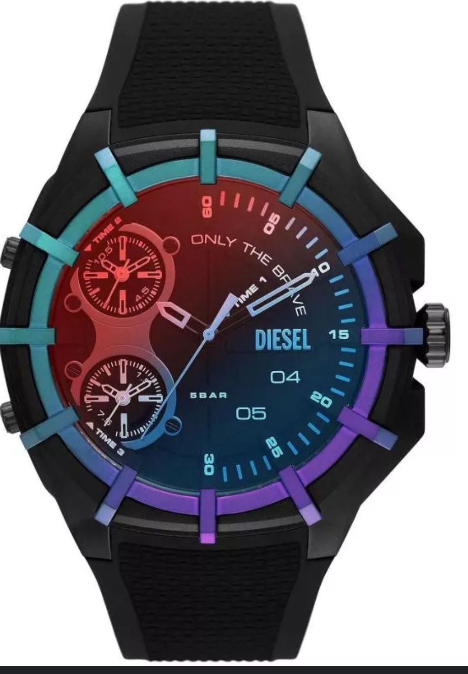 Diesel  Men's 3 hand Watch Black Iridescent Dial Silicone Watch