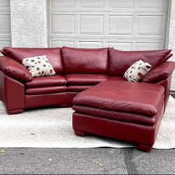 Red Leather Couch And Ottoman 