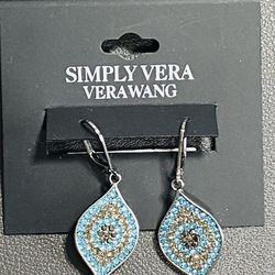 NEW "Simply Vera" Vera Wang Earrings Turquoise Blue & Gold For Pierced Ears NWT