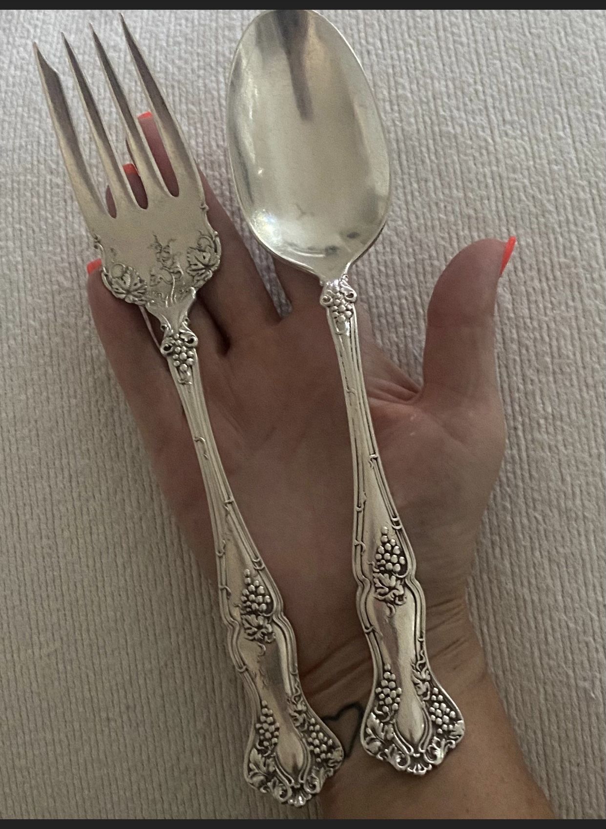 Set of Large Vintage/Antique 1847 Rogers Bros XS Triple Serving Fork and Spoon / Silver Plate / Grape Pattern