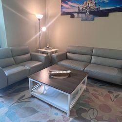 Luxury Grey Leather Sofa Set