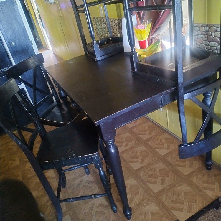 shabby chic black kitchen table w/ 4 chairs