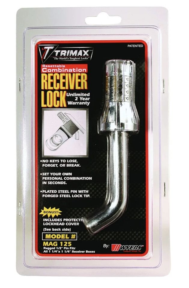 Brand: Trimax 4.0 Trimax Standard 1/2" Dia. Resettable Combinaiton Bent Pin Receiver Lock MAG125, Clam Packaging, Chrome