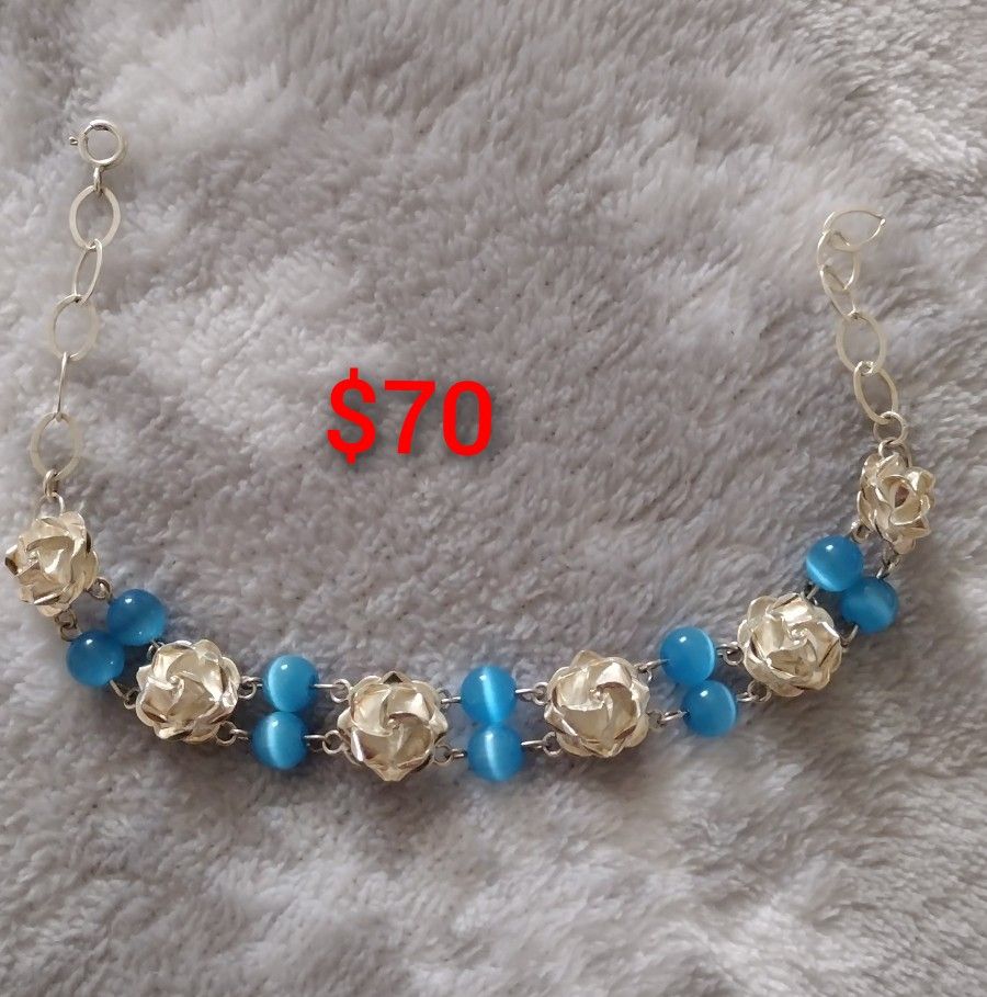 925 Sterling Silver Women's Bracelet/Brasalete De Rosas De Plata 925 Para Dama