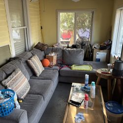 Sectional And Wood Glass Coffee Table 