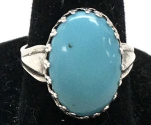 Native American Sterling Silver JP Jane Popovich Oval Turquoise Ring Size 5.3/4