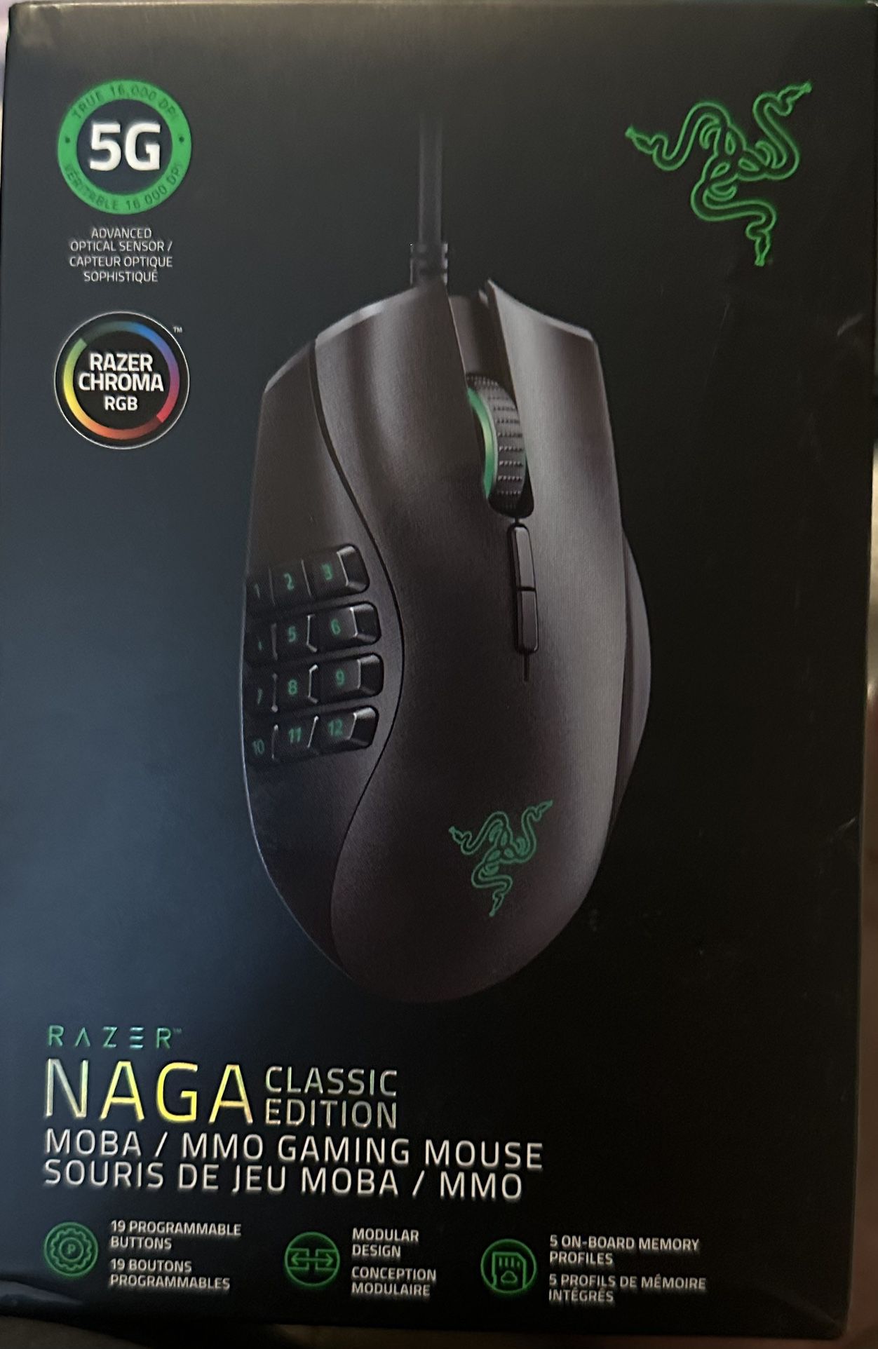 Razer Naga Classic Edition Wired Optical MMO Gaming Mouse, 12-Buttons, Chroma RGB, Black