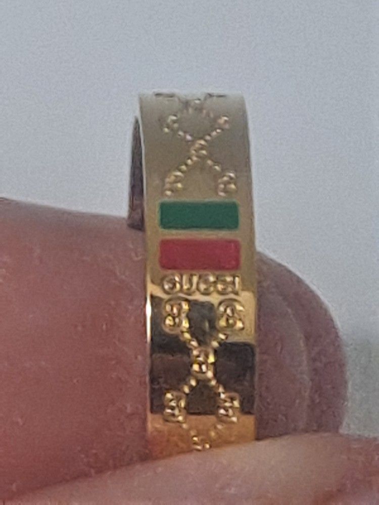 Gold Plated Gucci Ring Red/ Green Stripe Sz.7,8,9