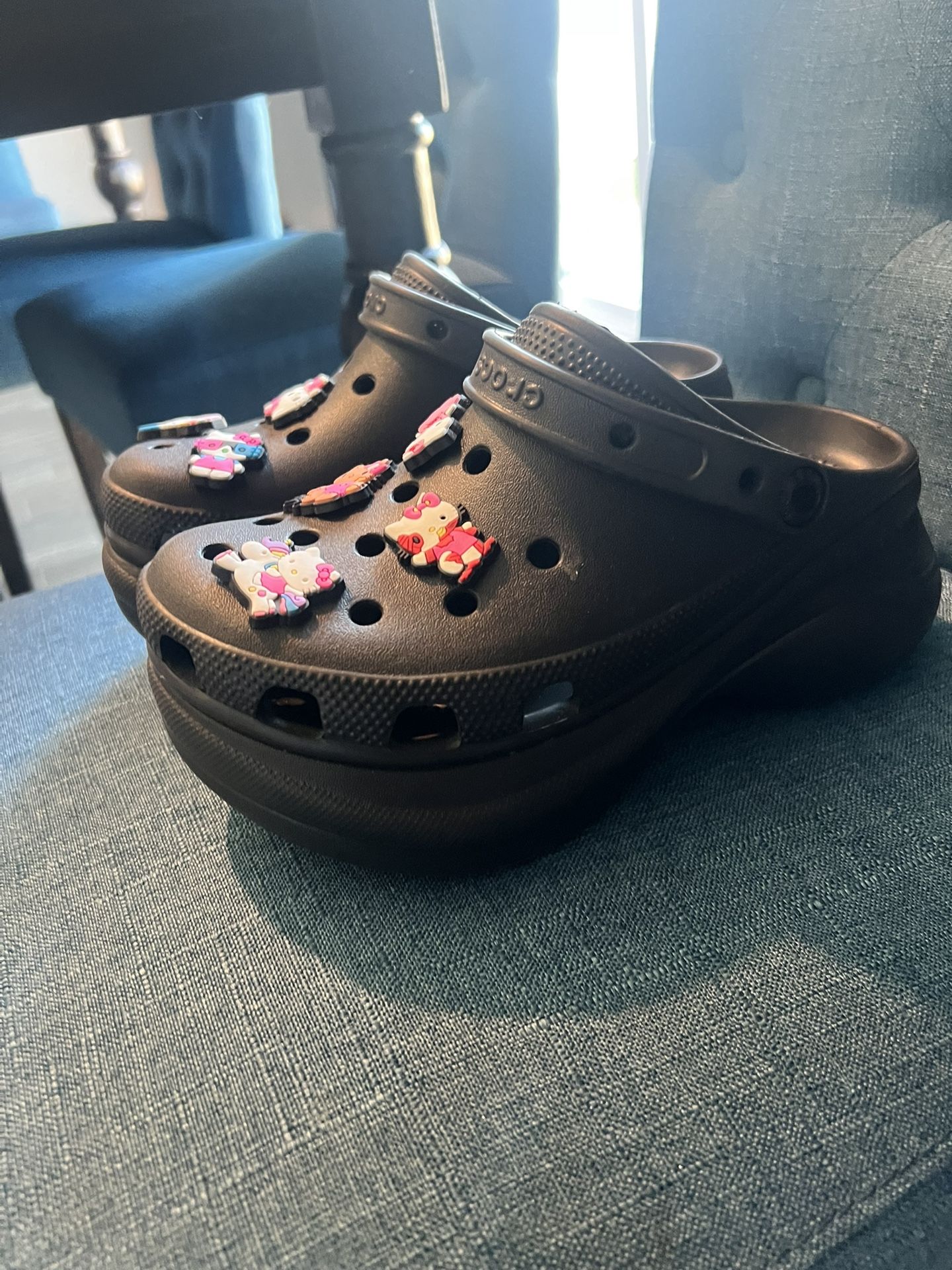 Platform Black Crocs Woman Size 6 w/jibbitz