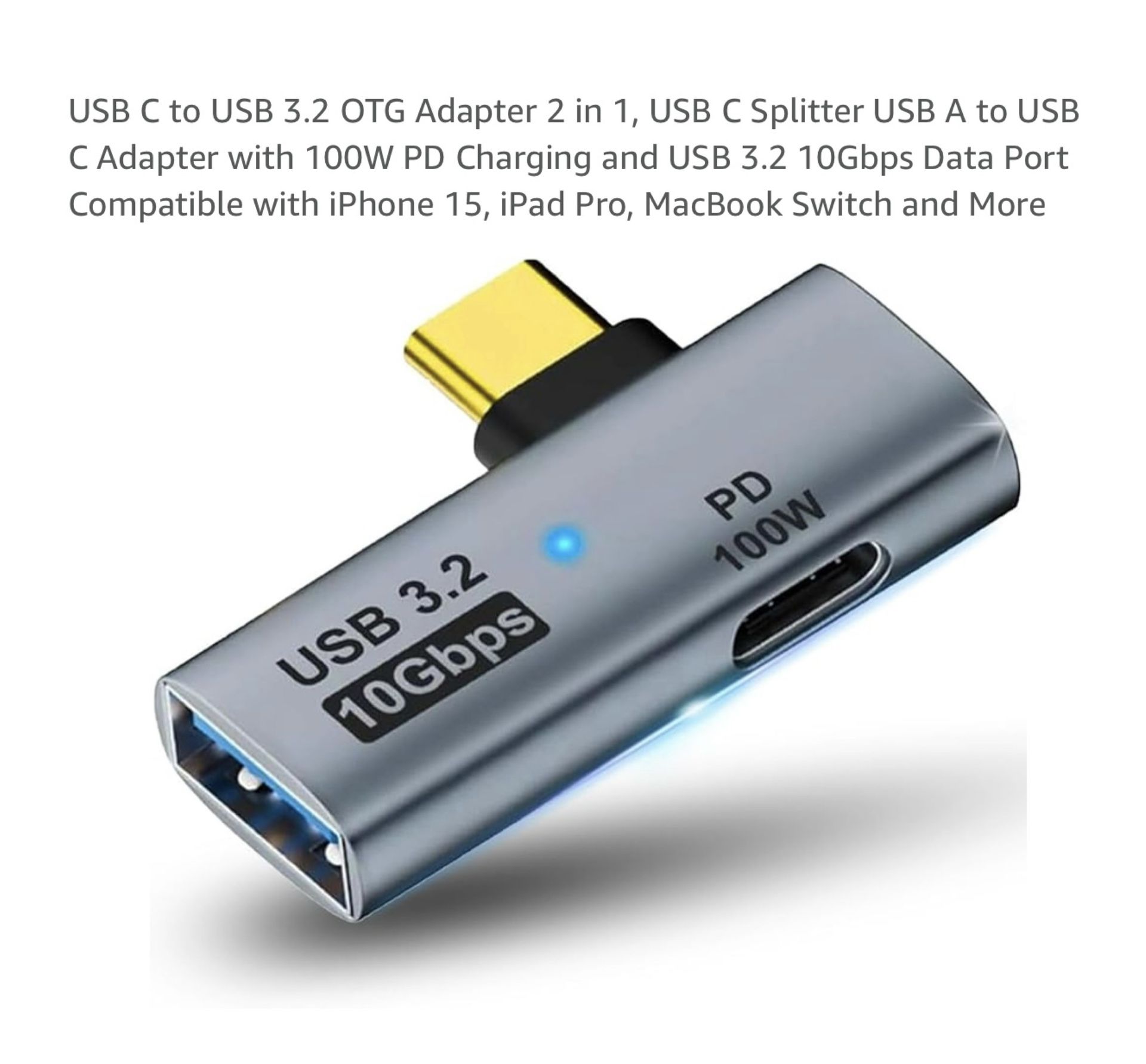 Brand new USB C to USB 3.2 OTG Adapter 2 in 1, USB C Splitter USB A to USB C Adapter with 100W PD Charging and USB 3.2 10Gbps Data Port Compatible wit