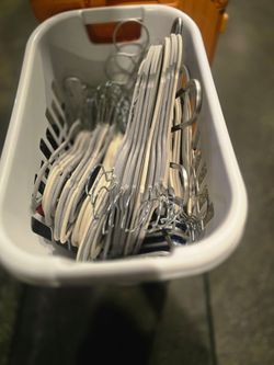 Velvet hangers + laundry basket