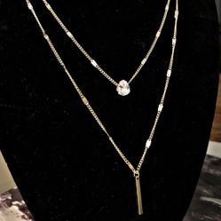 Cubic Zirconia Pendant Necklace Chic Gold Layered Bar