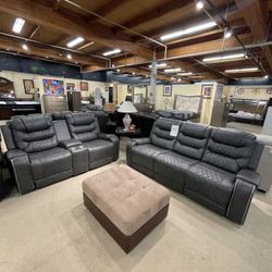 Double Reclining Sofa with Center Drop-Down Cup Holders, Receptacles and USB Ports