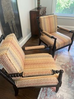 Pair of Upholstered Accent Chairs with Dark Wood Frame