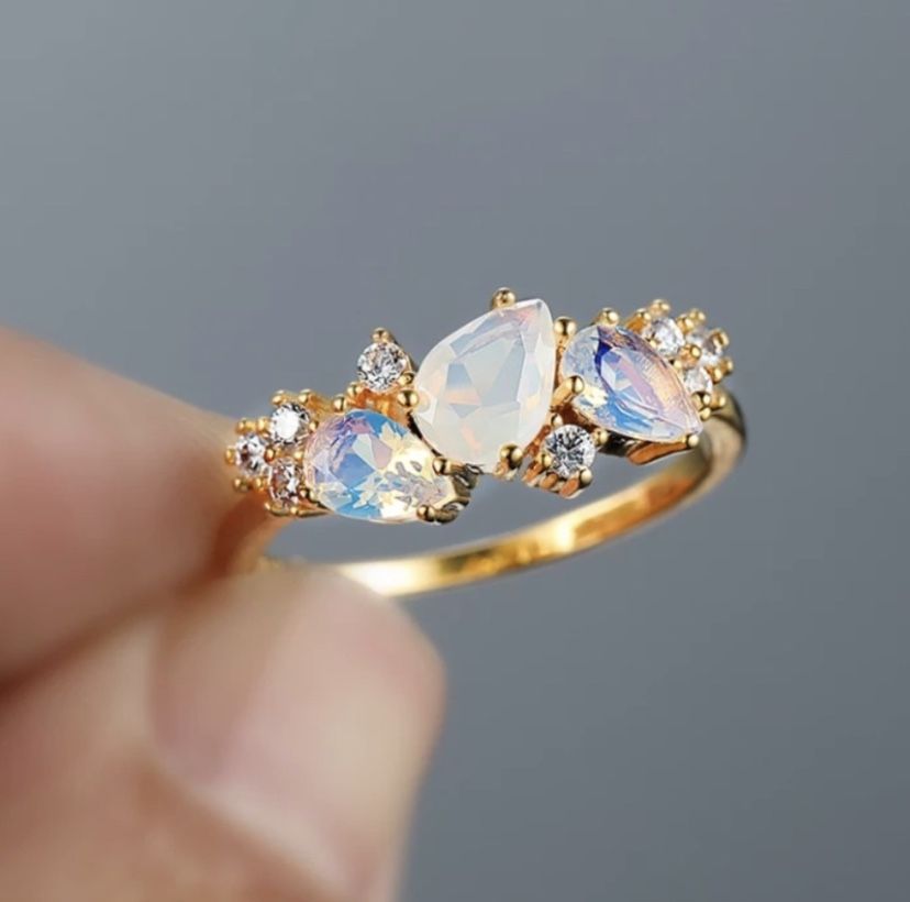 Moonstone Gold Ring 925 Sz 7