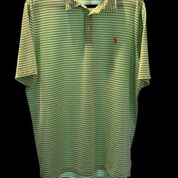 Ralph Lauren Polo Shirt, Green And White Striped With Orange Polo Player Logo Size Xl