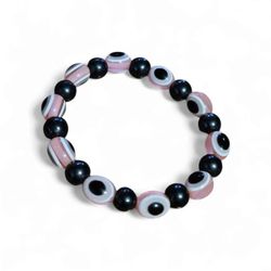 The Guardian's Pull: Magnetite Lodestone and Pink Evil Eye Stretch Bracelet