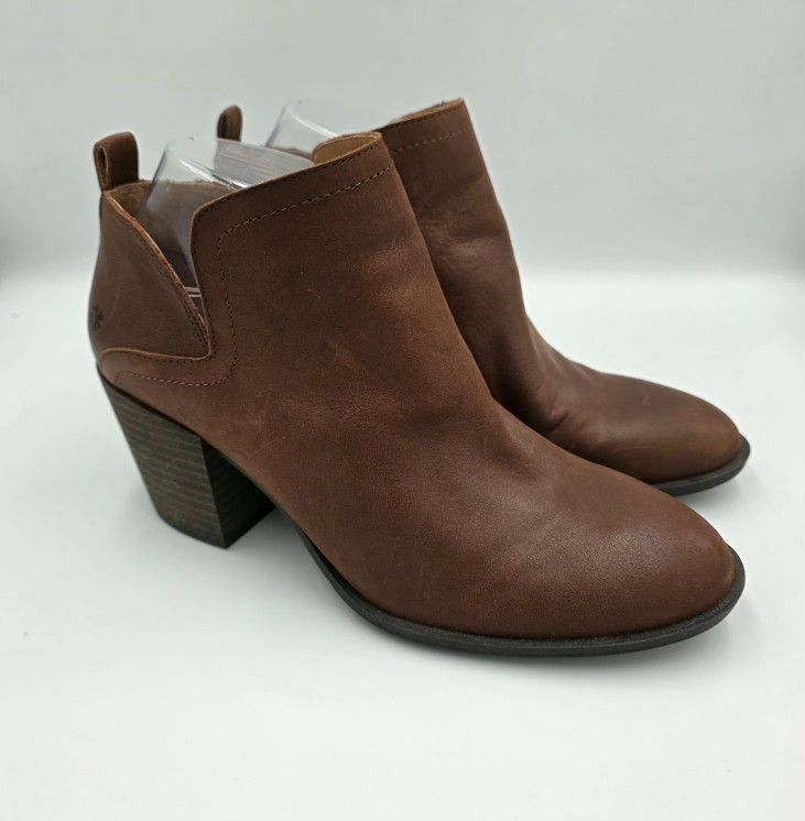 Lucky Brand Brown Leather Ankle Boots Shoes Branndi Slip On Booties Size 7.5 