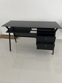 Mesa de Computadora de Cristal y Madera con Gavetero- Excelente Calidad