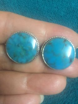 Sterling stamped earrings with turquoise glossy real stones