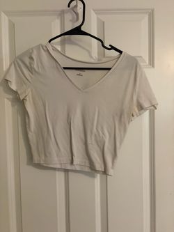White and Black V-Neck Crop Top Size Medium