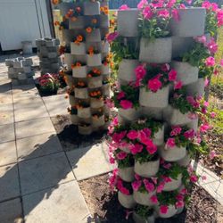 4-Foot Concrete Garden Tower – Perfect for Flowers & Succulents