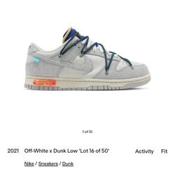 2021 Off-White x Dunk Low 'Lot 16 of 50' Nike /  Sneakers /  Dunk Activity Fit