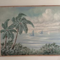 Large Framed Canvas Tropical Palm Tree Art