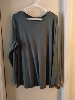 Eddie Bauer Women's 2X Dark Green Heathered Long Sleeve T-Shirt Top