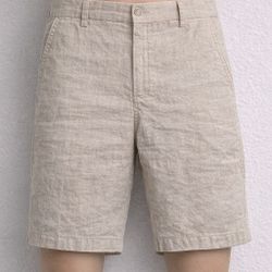 ZARA Men 100% Linen Shorts Beige Size M Lightweight Summer Casual