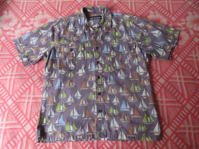 Reyn Spooner Mens Hawaiian Dress Size M purple plum Sailboats Nautical Cotton