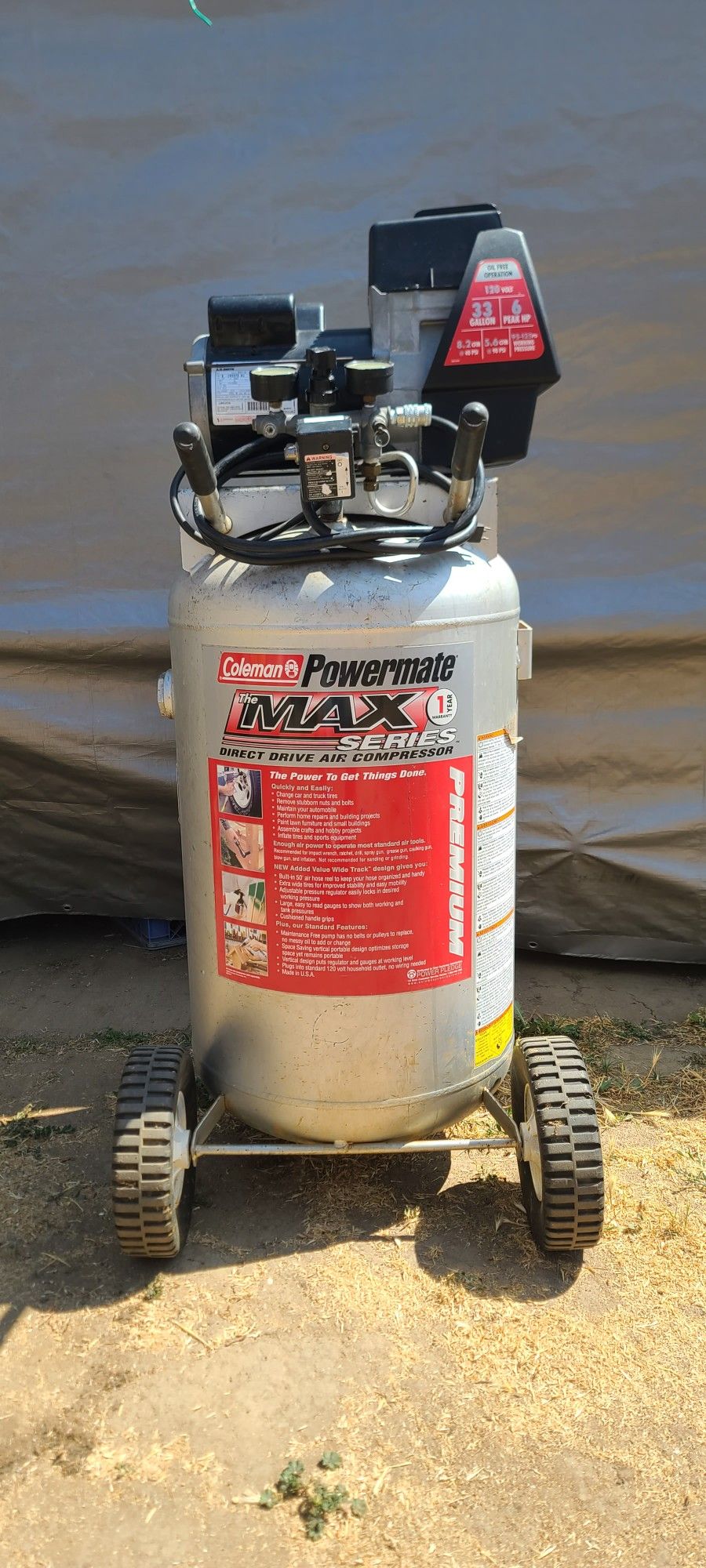Air compressor Coleman power mate max plus 6HP 120 V  For sale or swap for mini bike