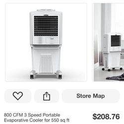 800 CFM 3 Speed Portable Evaporative Cooler for 550 sq ft