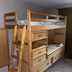 Twin Oak Wood Loft Bed With Drawers 