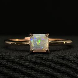 Color Stained Square Cut Australian Opal Floral Collectors Ring