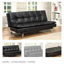 Black Faux Leather Futon Sofa 