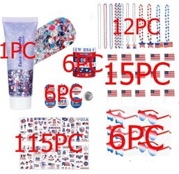 4th of July Accessories Patriotic Party Favors,161Pcs 4th of July Decorations Patriotic Glasses,Beaded Necklaces,Tattoos Parades,Face Body Glitter,Bra