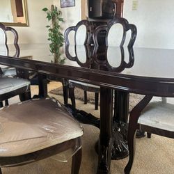 DARK CHERRYWOOD DINING TABLE w/ ext + 6 chairs 