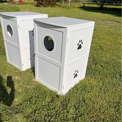 2 Matching Cat Houses with Litter Box Enclosure